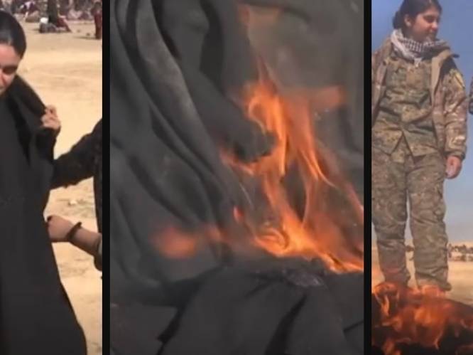 Bevrijde yezidi-vrouw verbrandt voor de camera haar boerka: "Ik wou dat ik met IS hetzelfde kon doen”