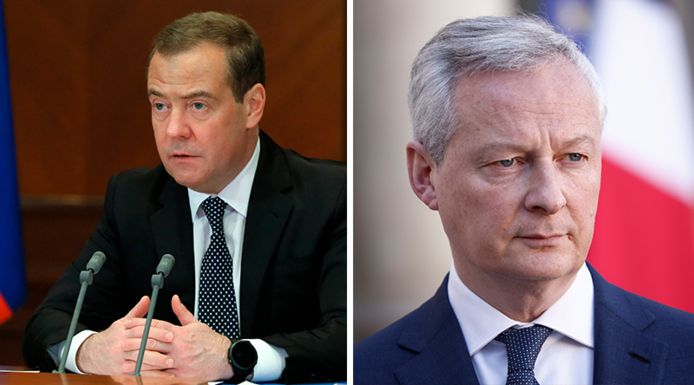 L'ancien président et Premier ministre russe Dmitri Medvedev et le ministre français de l'Économie Bruno Le Maire