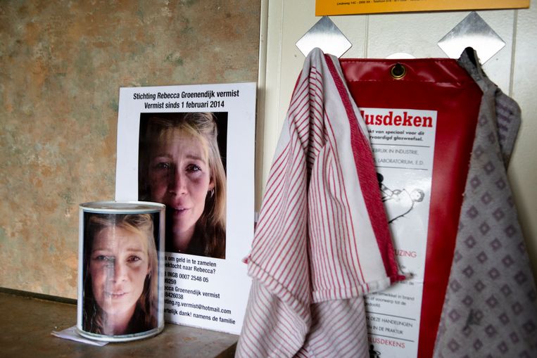 Rebecca Groenendijk (toen 31) verdween vijf jaar geleden. Geldbusje voor de donaties om de prive detective te betalen. Beeld Pauline Niks