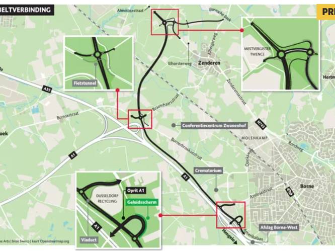 Nieuwe weg van Almelo naar de A1 bij Borne kost niet 50 miljoen, maar 77 miljoen euro