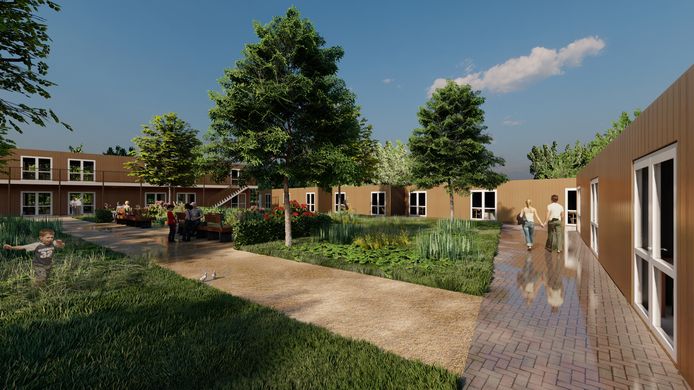 Het nieuw te bouwen hofje aan Meester Slootsweg in Waalre wordt omring door bomen en moet veel groen gaan bevatten.