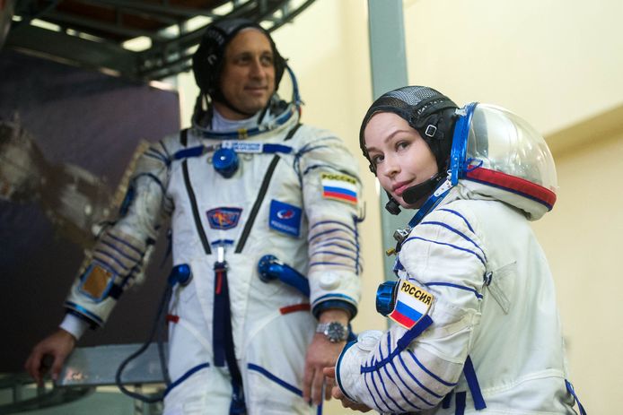 Archiefbeeld. Yulia Peresild, lid van het Internationaal Ruimtestation (ISS), die de complexe examentraining bijwoont in het Kosmonauten Trainingscentrum in Star City buiten Moskou.