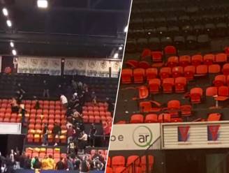 Ravage in Oostende: fans van Galatasaray vallen Belgische basketsupporters aan en breken tribune af