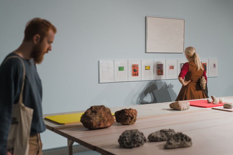Stenen spelen een belangrijke rol in de tentoonstelling. ‘De steen staat voor de onoplosbare knoop waar de VUB tegenaan kijkt.’ © RV / VUB / Pieter Dumoulin Beeld RV  VUB / Pieter Dumoulin