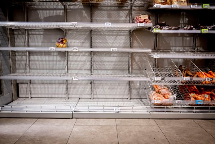 Empty shelves at Albert Heijn in Rotterdam.