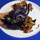 Geroosterde rode kool met champignons, ui en spek