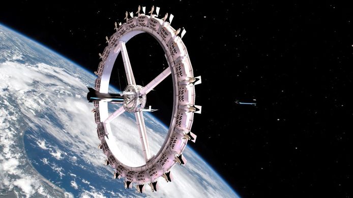 Het roterende wiel van het ruimtehotel zal bestaan uit 24 individuele pods.