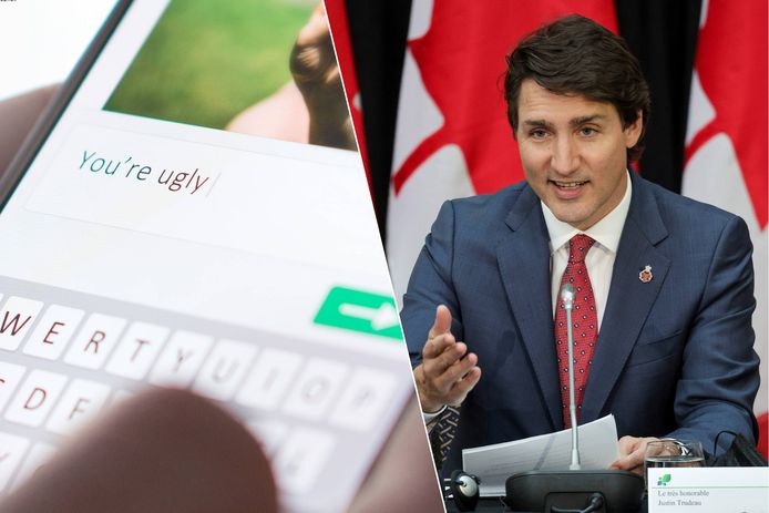 De Online Harms Act zou sociale mediabedrijven reguleren en online haat strenger bestraffen. (Rechts: Justin Trudeau)