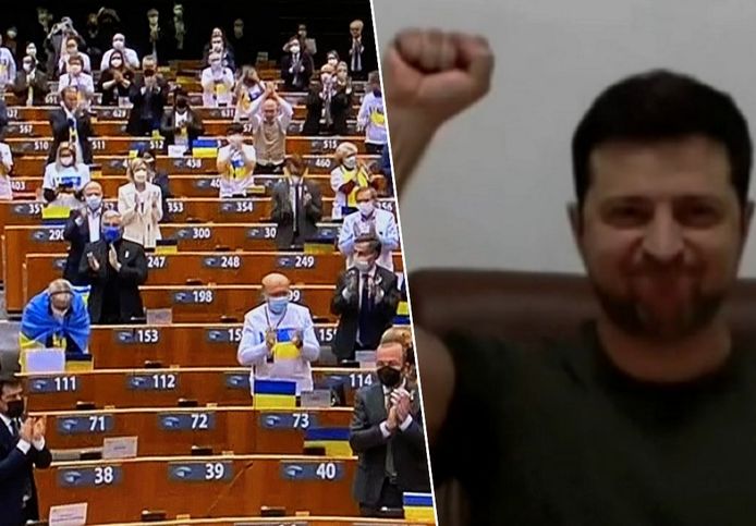 De Oekraïense president Volodimir Zelenski kreeg een staande ovatie na zijn speech voor het Europees Parlement.
