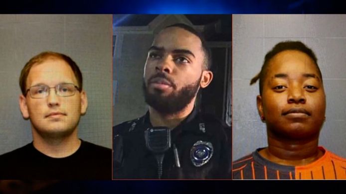 De drie agenten die worden aangeklaagd voor de dood van Keith Murriel (vlnr: Land, Willis, McCarty)