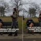 ‘Kunt u weggaan van dat bankje, u zit in mijn livestream?’ Video van Britse fitnessvlogster verandert onverwacht in verrukkelijke discussie