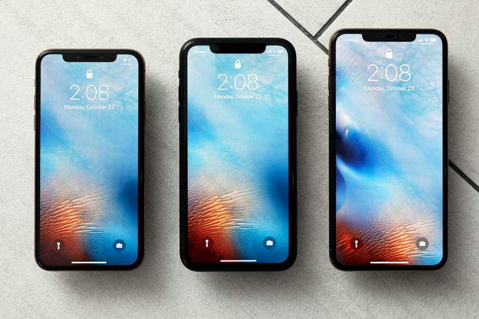 Vanaf links: de iPhone XS, iPhone XR en de iPhone XS Max.