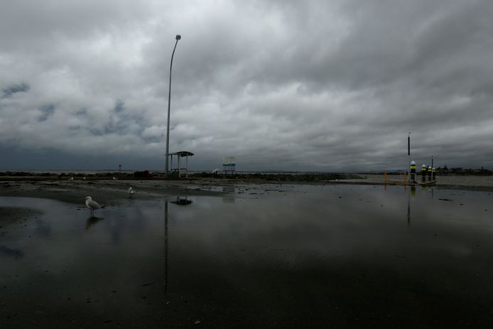 Stormwolken boven Morton Bay, Queensland. Beeld van vandaag.