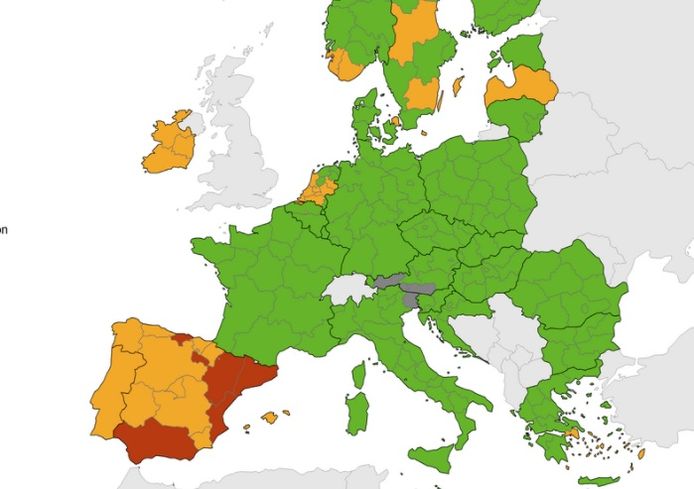 Wallonië kleurt nu groen op de Europese coronakaart