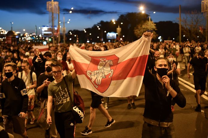 Demonstranten van de oppositie in Minsk.