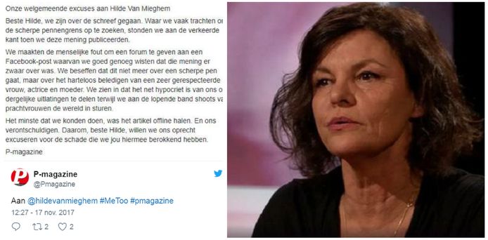 De verontschuldiging aan het adres van actrice Hilde Van Mieghem.