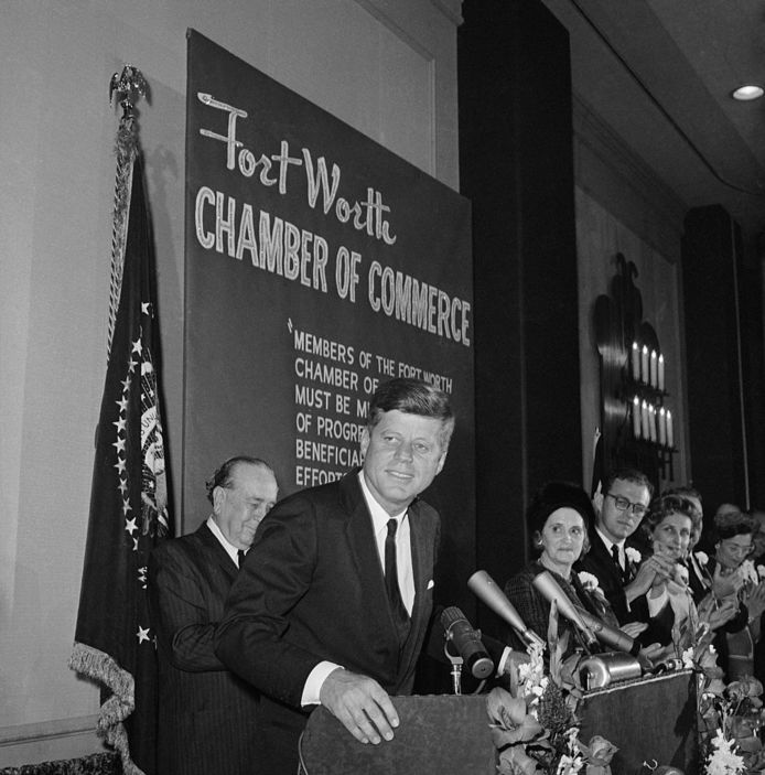 The presidential couple spent the night at the Texas Hotel in Fort Worth.  On the morning of November 22, 1963, JFK gave his first speech there during a breakfast organized by the Chamber of Commerce.