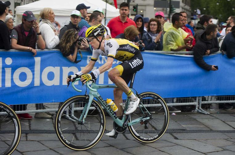 Steven Kruijswijk tijdens de laatste etappe van de Giro d'Italia. Beeld anp