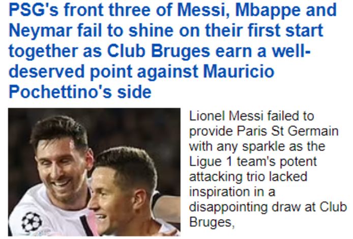 De Daily Mail over Club Brugge-PSG.