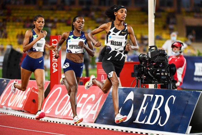Sifan Hassan aan de leiding.