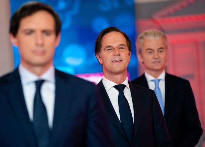 Wopke Hoekstra (CDA), Mark Rutte (VVD) en Geert Wilders (PVV).