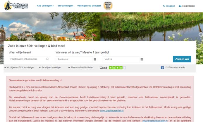 Screenshot Hotelkamerveiling.nl.