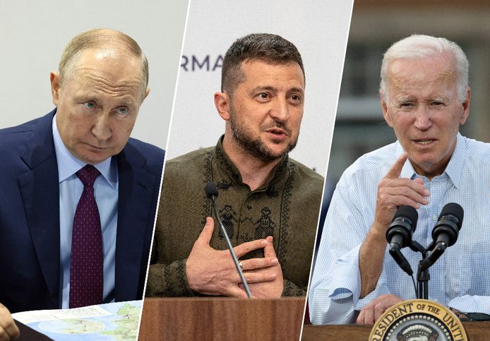 Vladimir Poutine, Volodymyr Zelensly et Joe Biden