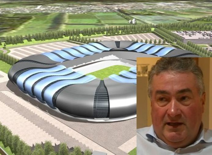 Een van de schetsen van wat het nieuwe stadion van Club Brugge moet worden. Inzet: Joris Ide.