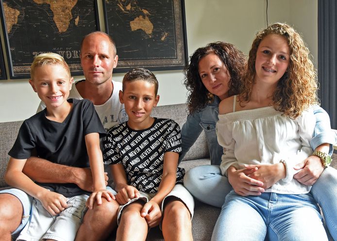 De familie Marcus, vlnr: Kaeden, Jochem, Noah, Inez en Mila.