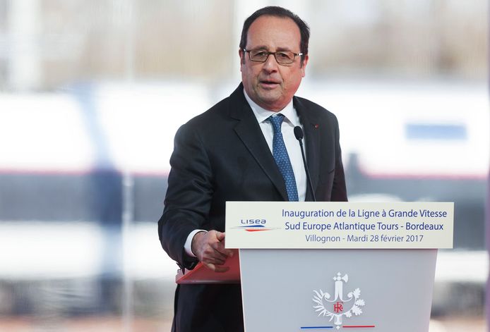 Hollande tijdens de speech.