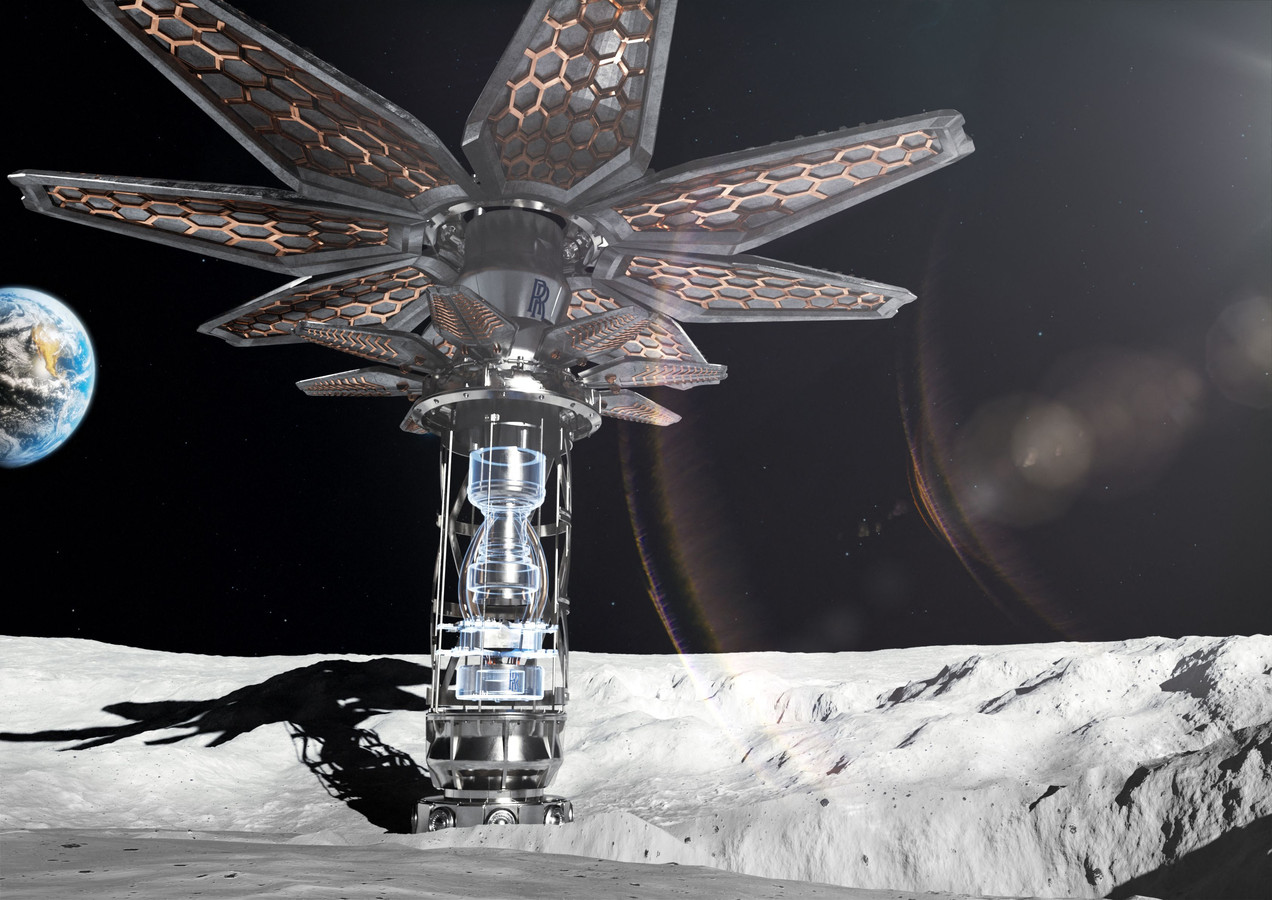 Une illustration publiée par Rolls-Royce Submarines Ltd le 17 mars 2023 montrant un microréacteur Rolls-Royce Space Flower destiné à fournir l'énergie nécessaire à une présence humaine continue sur la Lune.