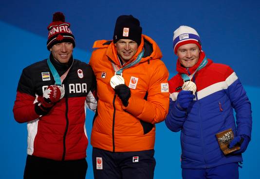 Vlnr: Ted-Jan Bloemen, Sven Kramer en Sverre Lunde Pedersen.