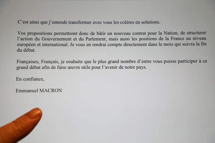 Een passage uit de brief die Macron zondag stuurde aan de Franse bevolking.