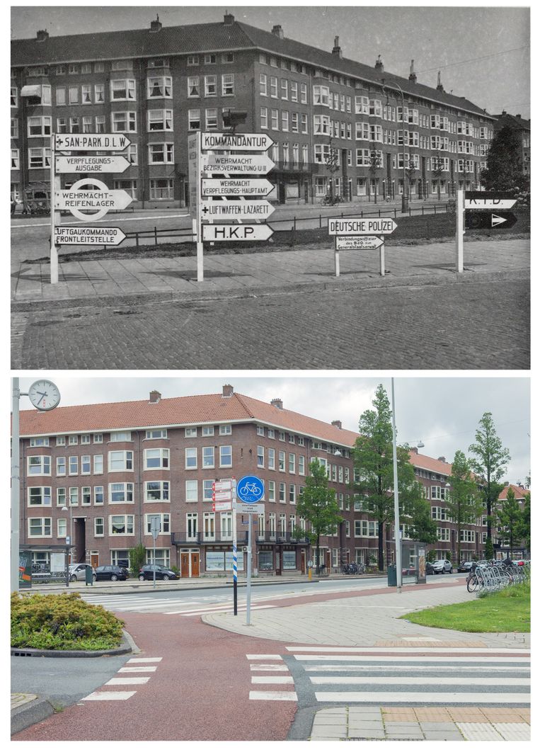 Aalsmeerplein in 1942 en in 2019. Beeld Erik Klein Wolterink