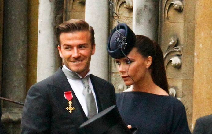 Victoria Beckham en haar man David Beckham op het trouwfeest van Prince William en Kate Middleton.