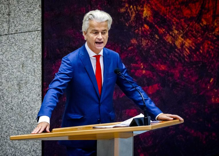 Geert Wilders (PVV) in de Tweede Kamer aan het woord tijdens de Algemene Politieke Beschouwingen, het debat na de troonrede op Prinsjesdag.  Beeld ANP