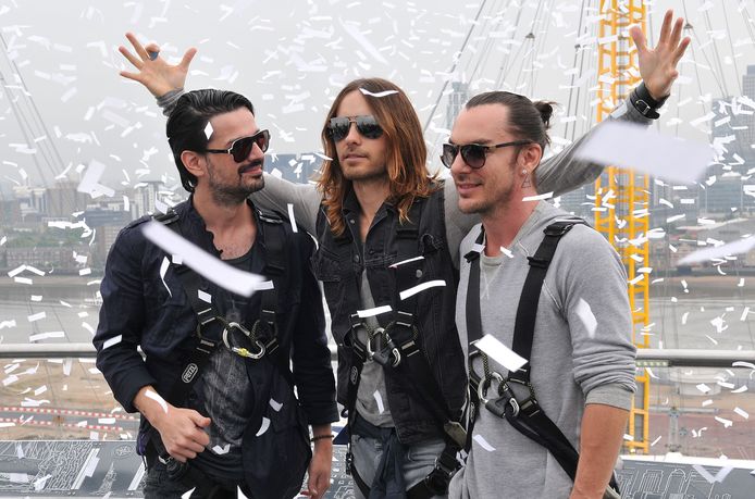 Jared Leto met zijn broer Shannon Leto en gitarist Tomo Milicevic, 30 Seconds To Mars