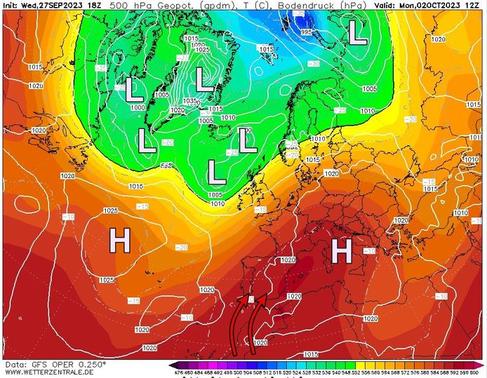 At the end of the week, another persistent high pressure area will build up over the European mainland.  This leads to air flow from south to southwest.