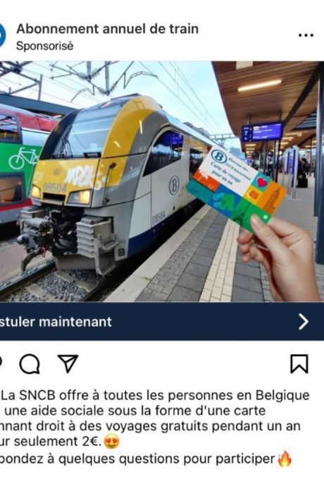 La SNCB met en garde contre des faux abonnements de train annuels à 2 euros