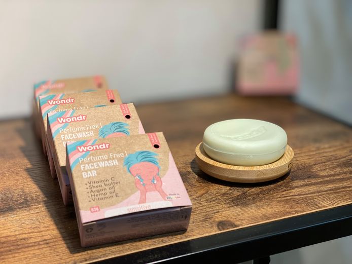 Gezichtsgel van Wondr in de pop-up in Gent.