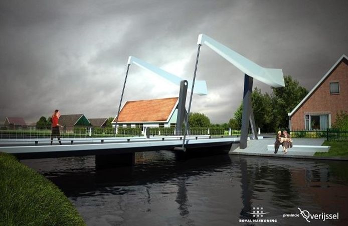 Model van de nieuwe brug Hoogenweg, over kanaal Almelo-De Haandrik, bij Hardenberg. Illustratie provincie Overijssel