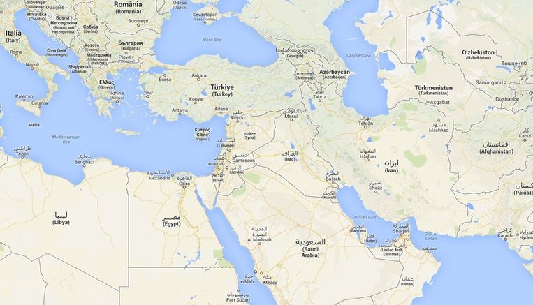 Rechte grenzen in het Midden-Oosten Beeld GoogleMaps