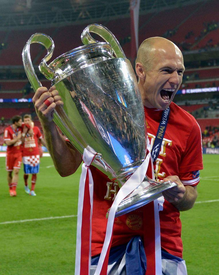 Arjen Robben na het winnen van de Champions League. Beeld AP