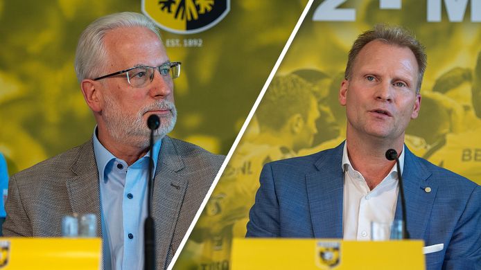 De opgestapte Vitesse-top: Rechts algemeen directeur Pascal van Wijk, links bestuurder Henk Parren, die al eerder zijn taak neerlegde.