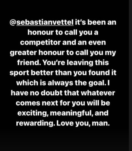 Lovende woorden voor Sebastian Vettel: ‘Een eer om je mijn vriend te noemen’