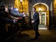 Premier Mark Rutte staat de pers te woord bij het ministerie van Algemene Zaken na afloop van een gesprek over de uitslag van de Provinciale Statenverkiezingen.
