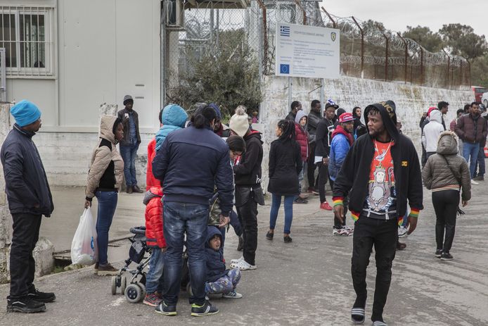 Vluchtelingen in het opvangkamp Moria op Lesbos.