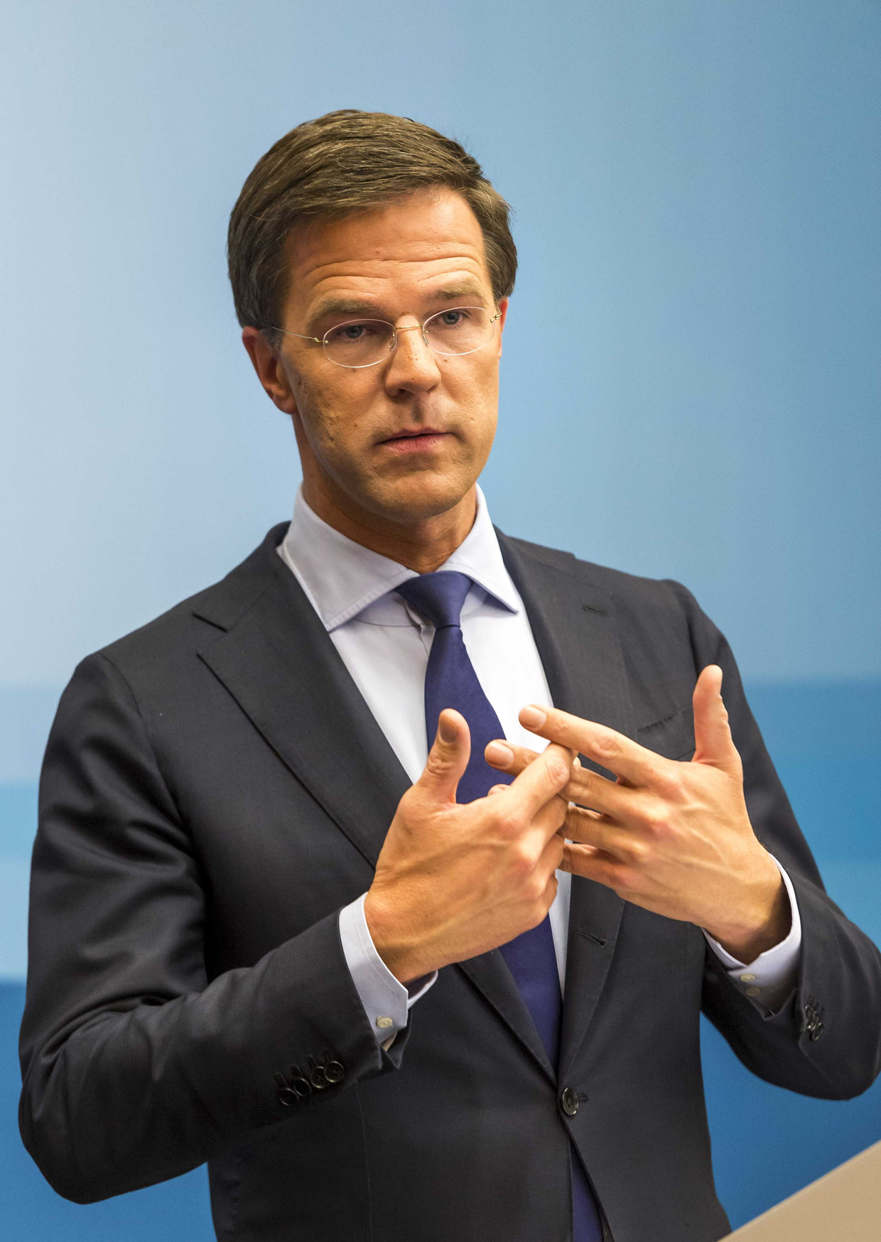 Premier Mark Rutte vrijdag tijdens zijn wekelijkse persconferentie na afloop van de ministerraad. Beeld ANP