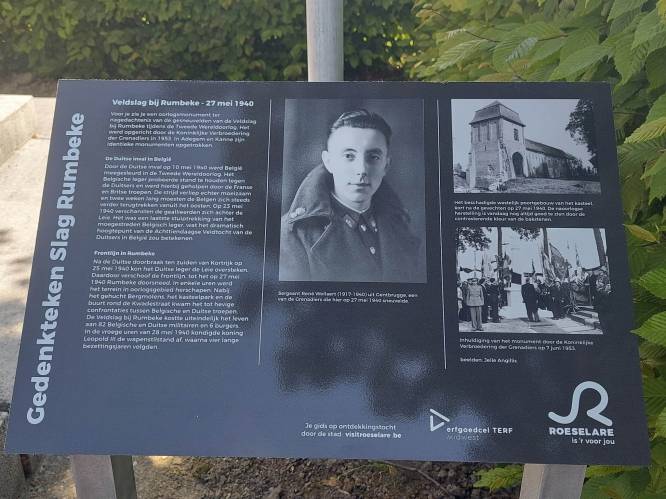 Erfgoedbord aan monument der Grenadiers herdenkt en duidt Veldslag bij Rumbeke