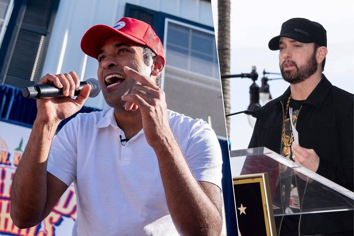 De republikeinse presidentskandidaat Vivek Ramaswamy rapte onlangs tijdens een campagnebijeenkomst een nummer van de Amerikaanse rapper Eminem. Die laatste was daar niet mee opgezet.